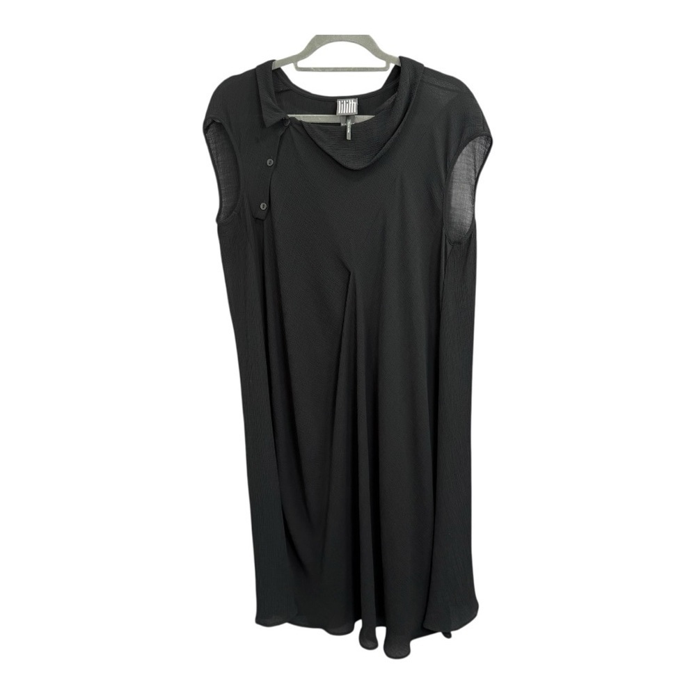 Lilith Paris Black Asymmetrical Gauzy Semi Sheer Oversized Midi Dress Medium